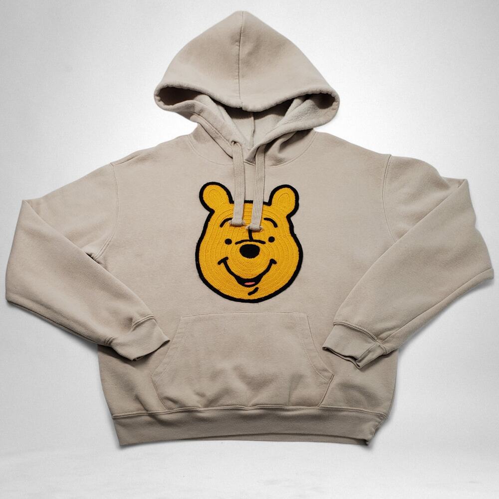 Disney Winnie The Pooh Hoodie Womens Medium Beige Sand Crochet Casual Lounge
